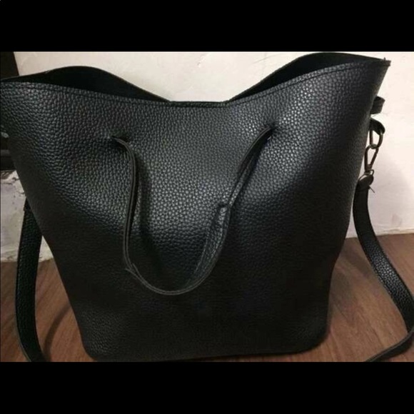 vegan leather tote bag set clutch black - Picture 2 of 3
